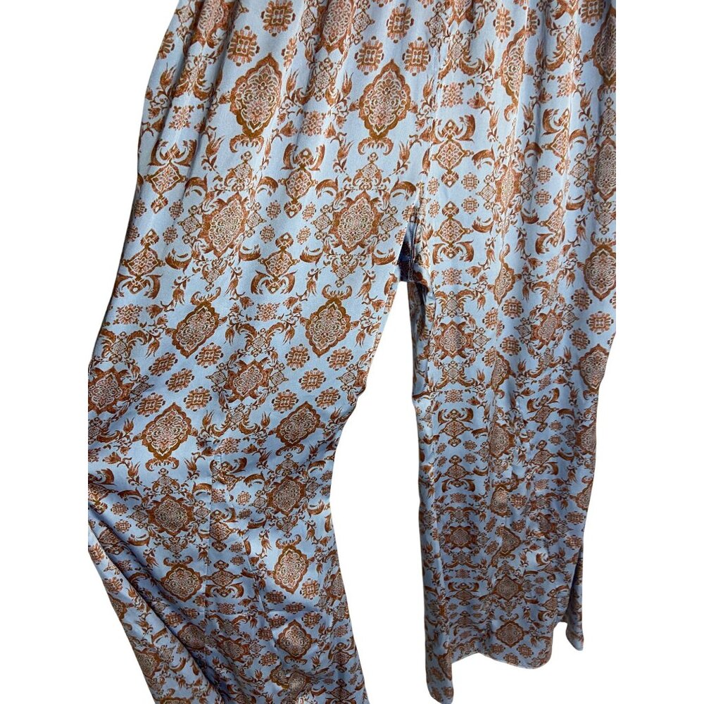 Free People Blue and Rust Tile-Print Wide-Leg Pajama Pants - Picture 7 of 9